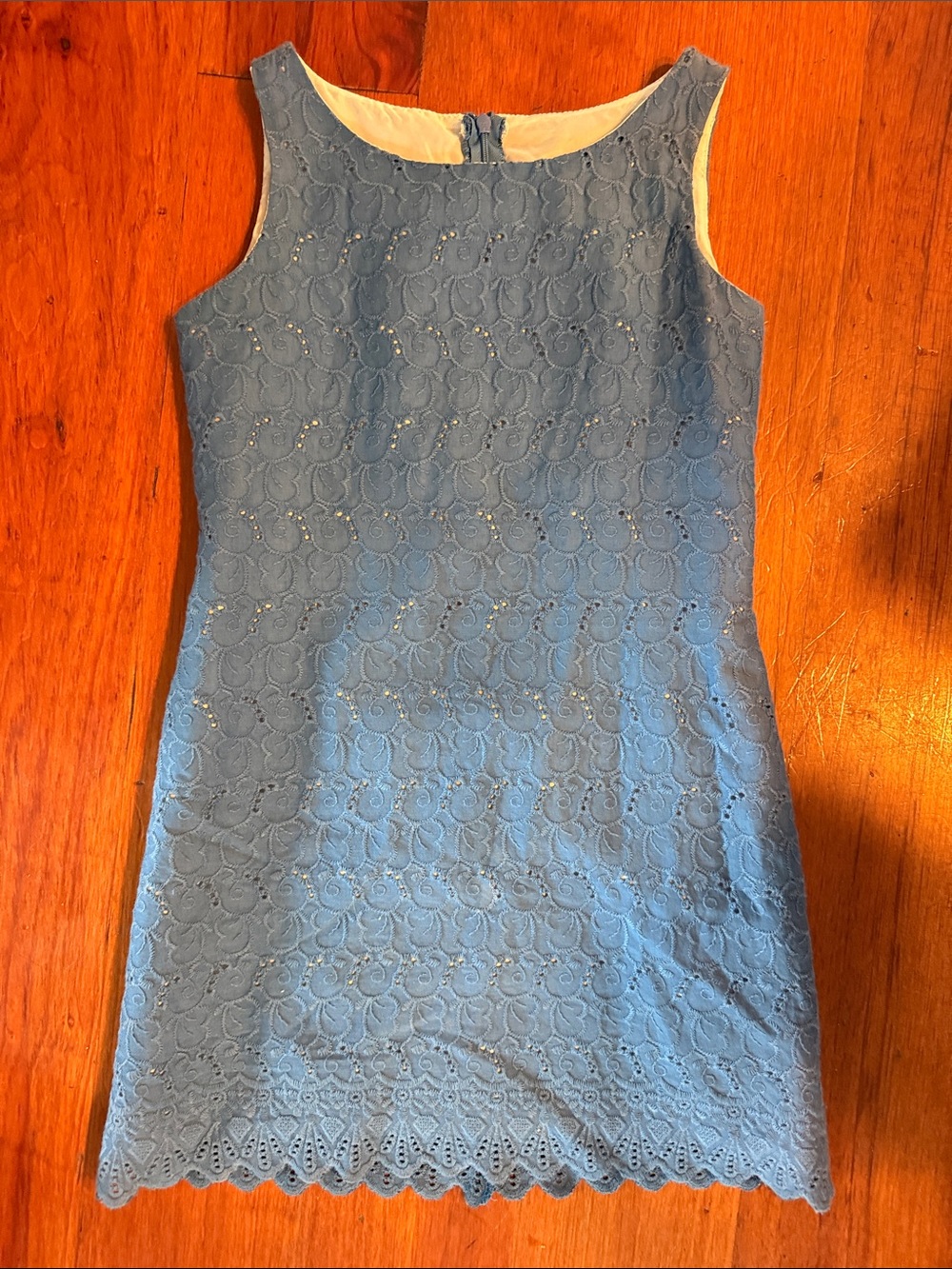 Girls Sleeveless Blue Eyelet Lace Dress